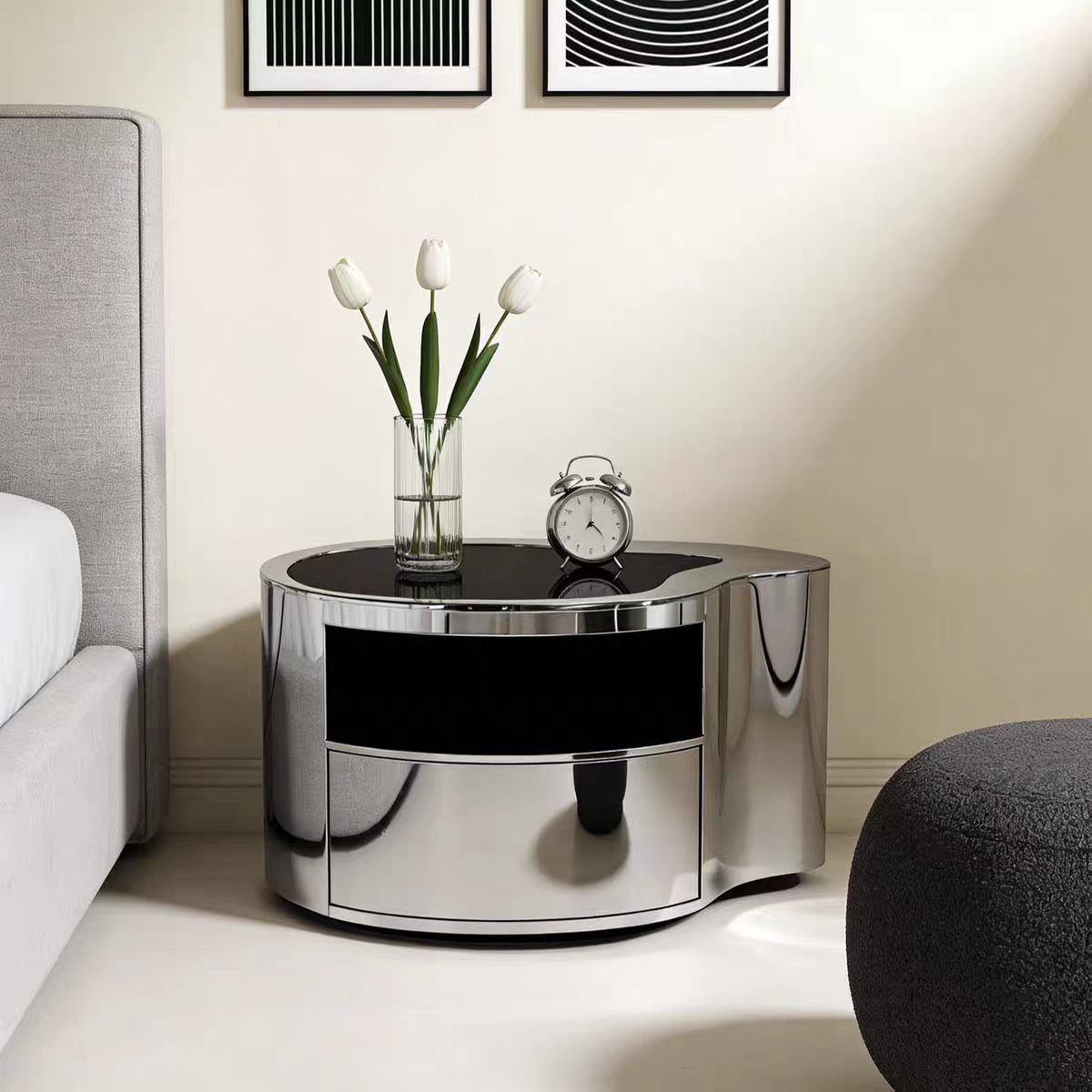 Luxury Italian Stainless Steel Bedside Cabinet