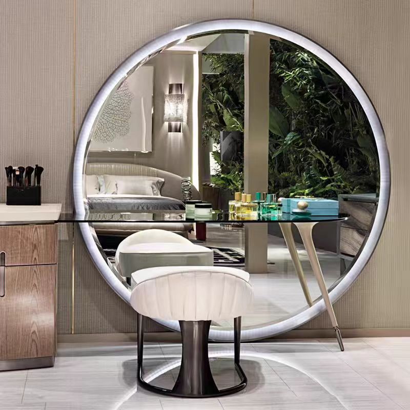 Luxury Italian Designer Round Mirror Vanity Table