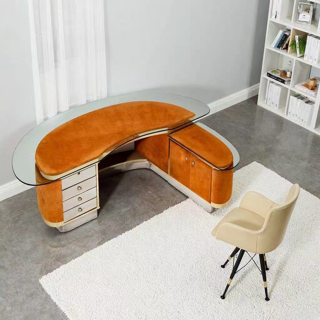 Luxury Modern Corner Executive Desk with Glass & Leather Design