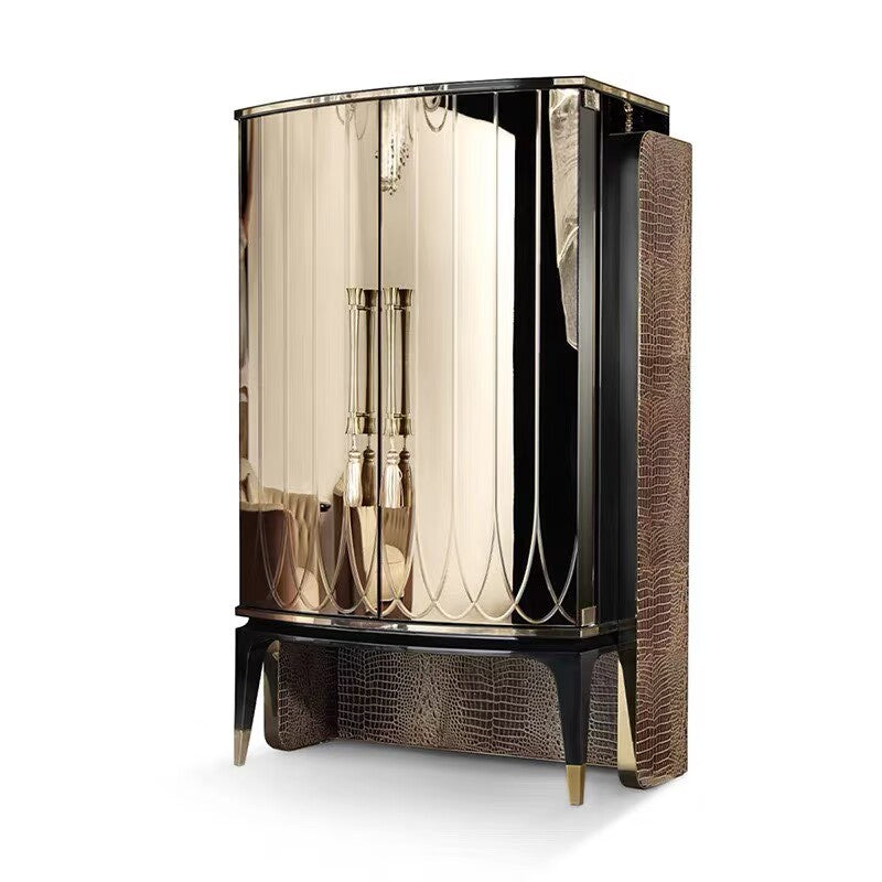 Italian Luxury Champagne Gold Burl Wood Wine Cabinet