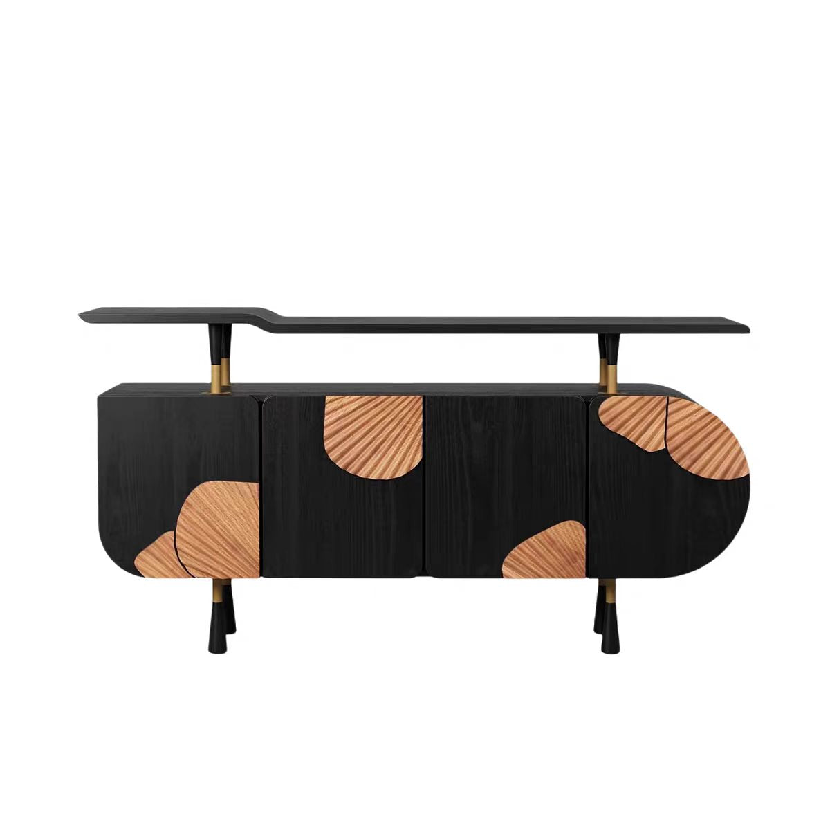 Luxury Italian Solid Wood Sideboard Cabinet with Metal Design