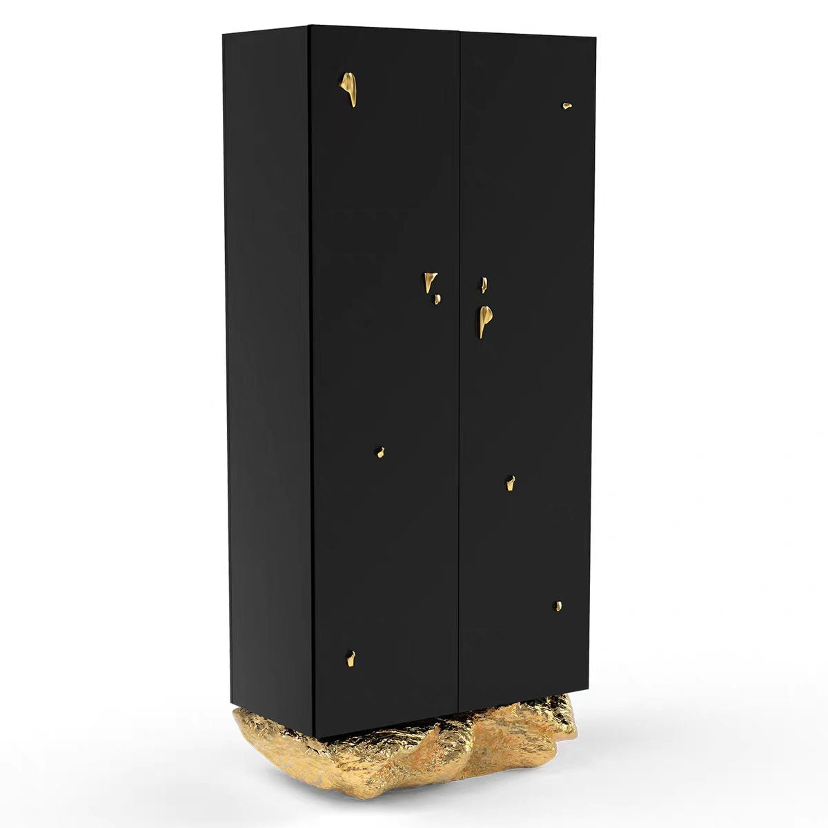 Luxury Italian Brass Glass Wine Cabinet with Solid Wood Design