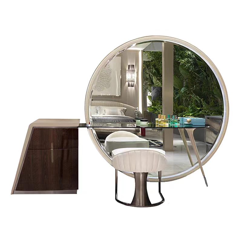 Luxury Italian Designer Round Mirror Vanity Table