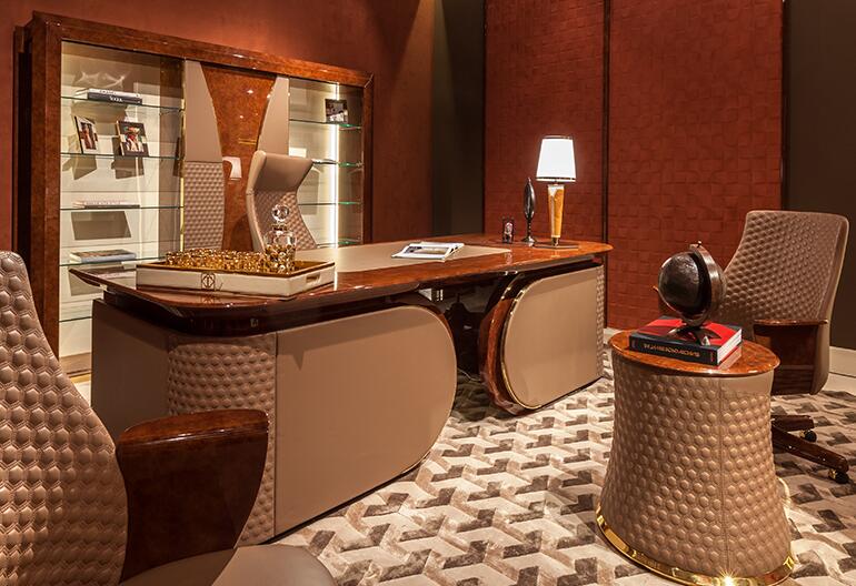 Luxury Italian Executive Desk with Leather & Stainless Steel Design