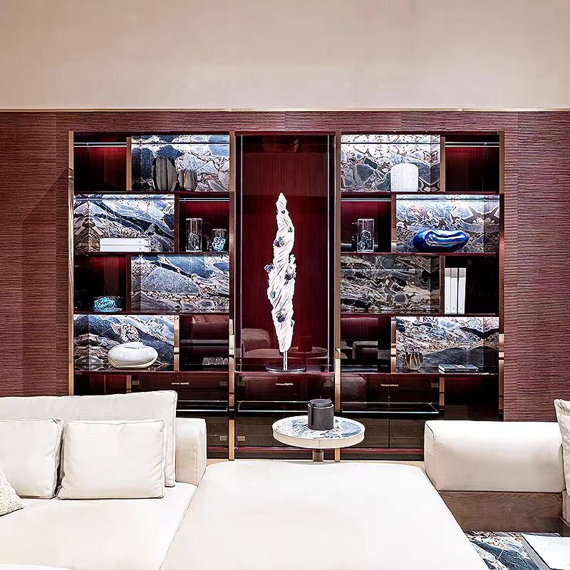 Luxury Italian Designer Bookshelf with Marble & Glass Design