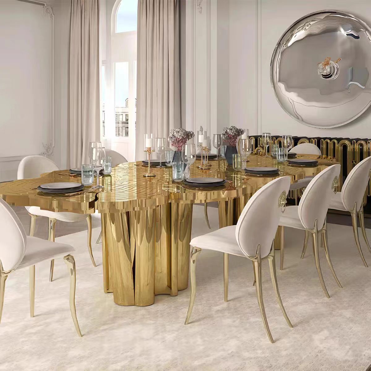 Luxury Portuguese Etched Stainless Steel Dining Table