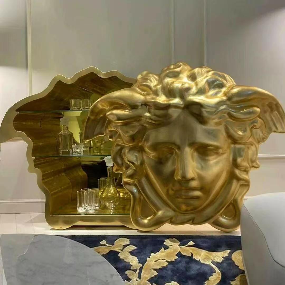 Luxury Italian Medusa Gold Leaf Wine Cabinet