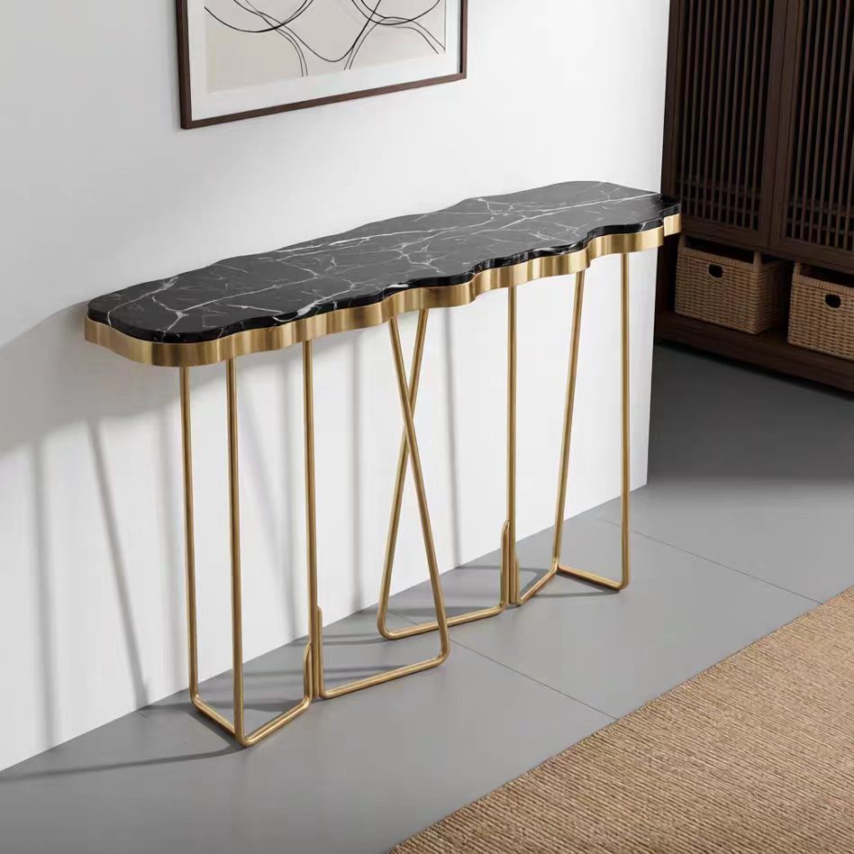 Luxury Italian Marble Entryway Console Table with Stainless Steel Design