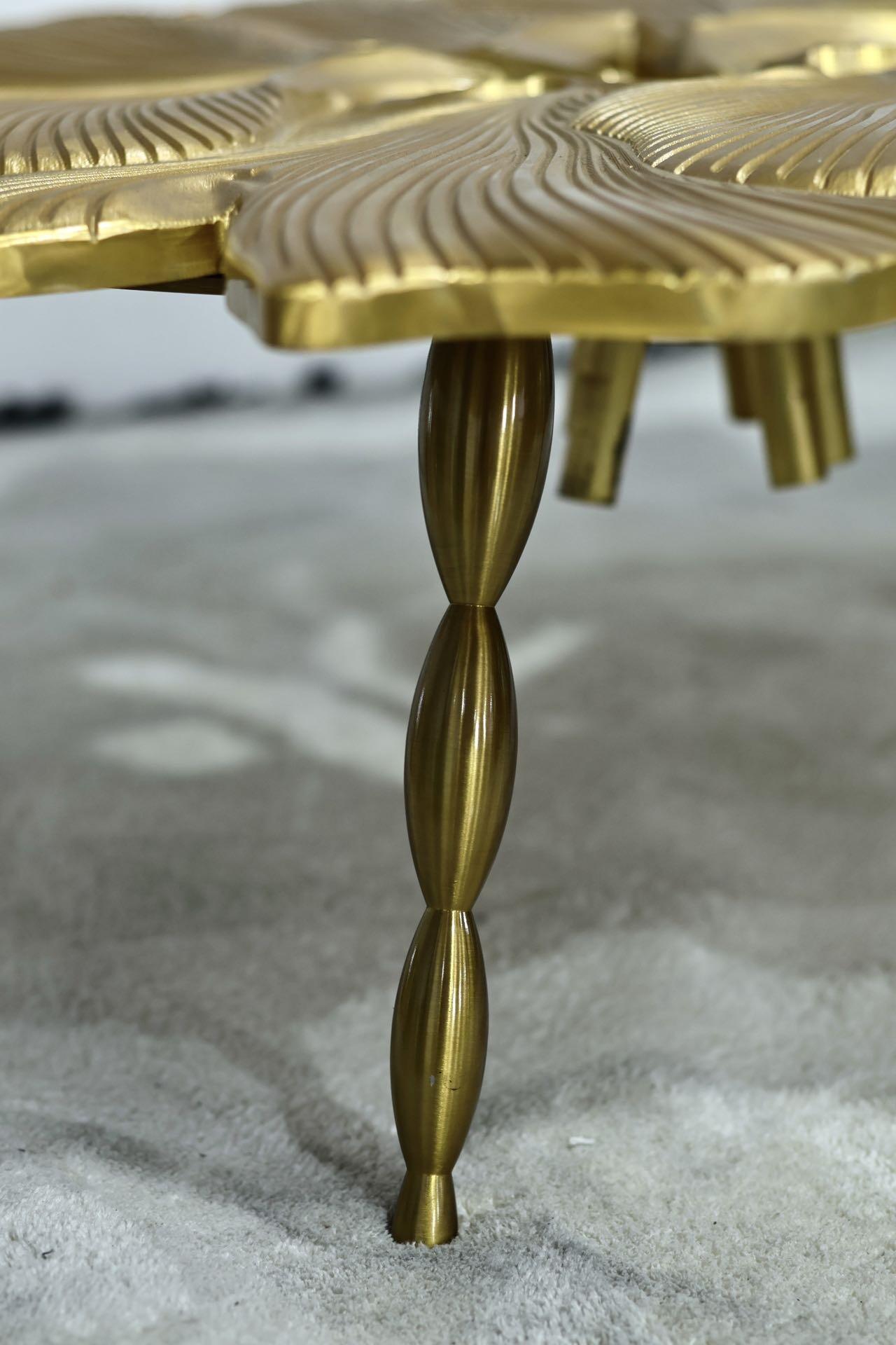 Luxury Golden Lotus Sculptural Coffee Table with Solid Brass Finish
