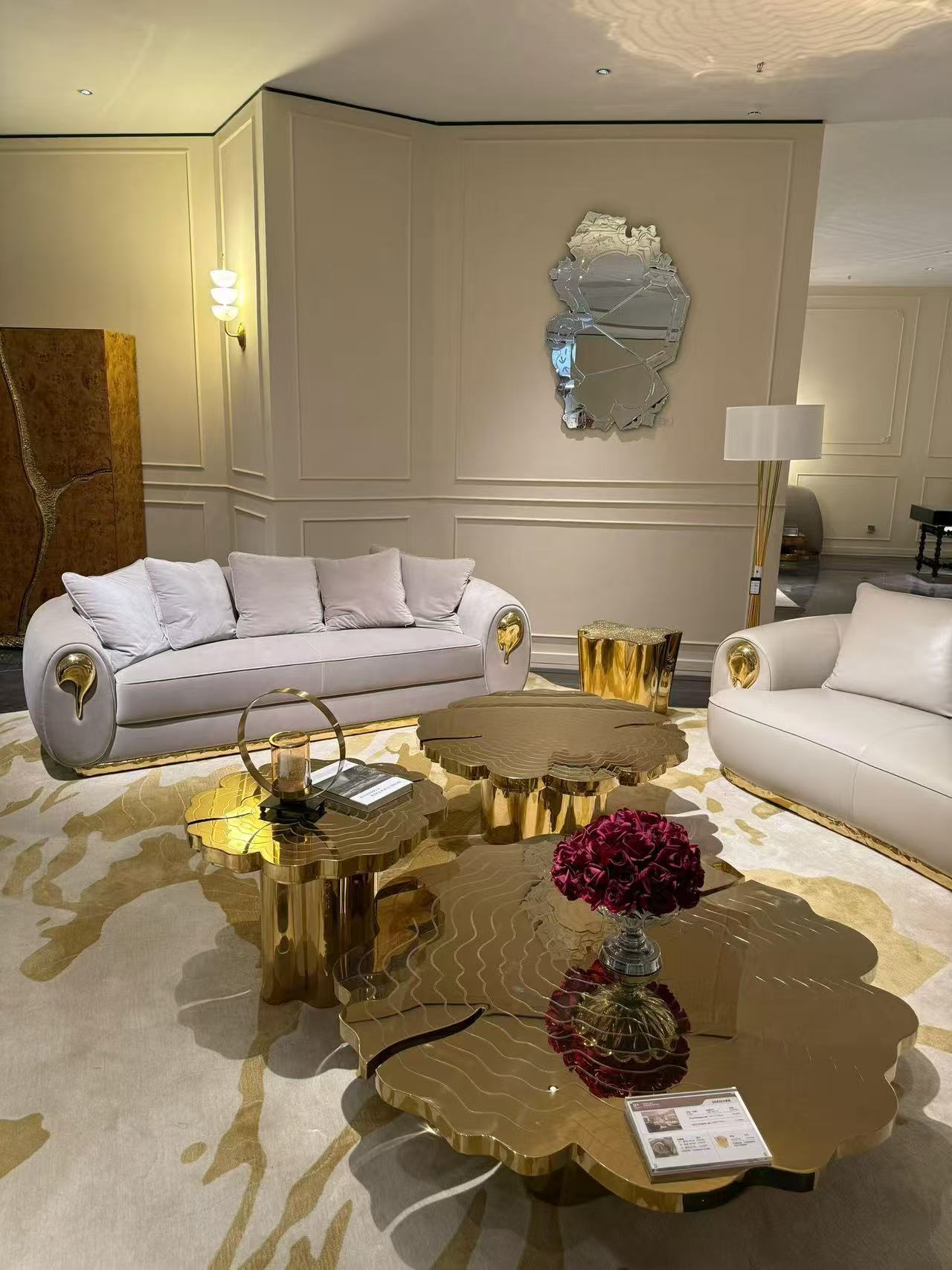 Luxury Italian Etched Stainless Steel Coffee Table Set