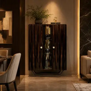 Luxury Italian Solid Wood Wine Cabinet with Glass Display Design