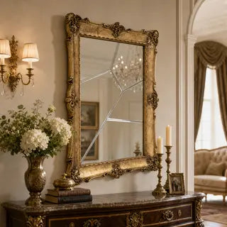 Luxury Portuguese Gold Leaf Wall Mirror with Solid Wood Design