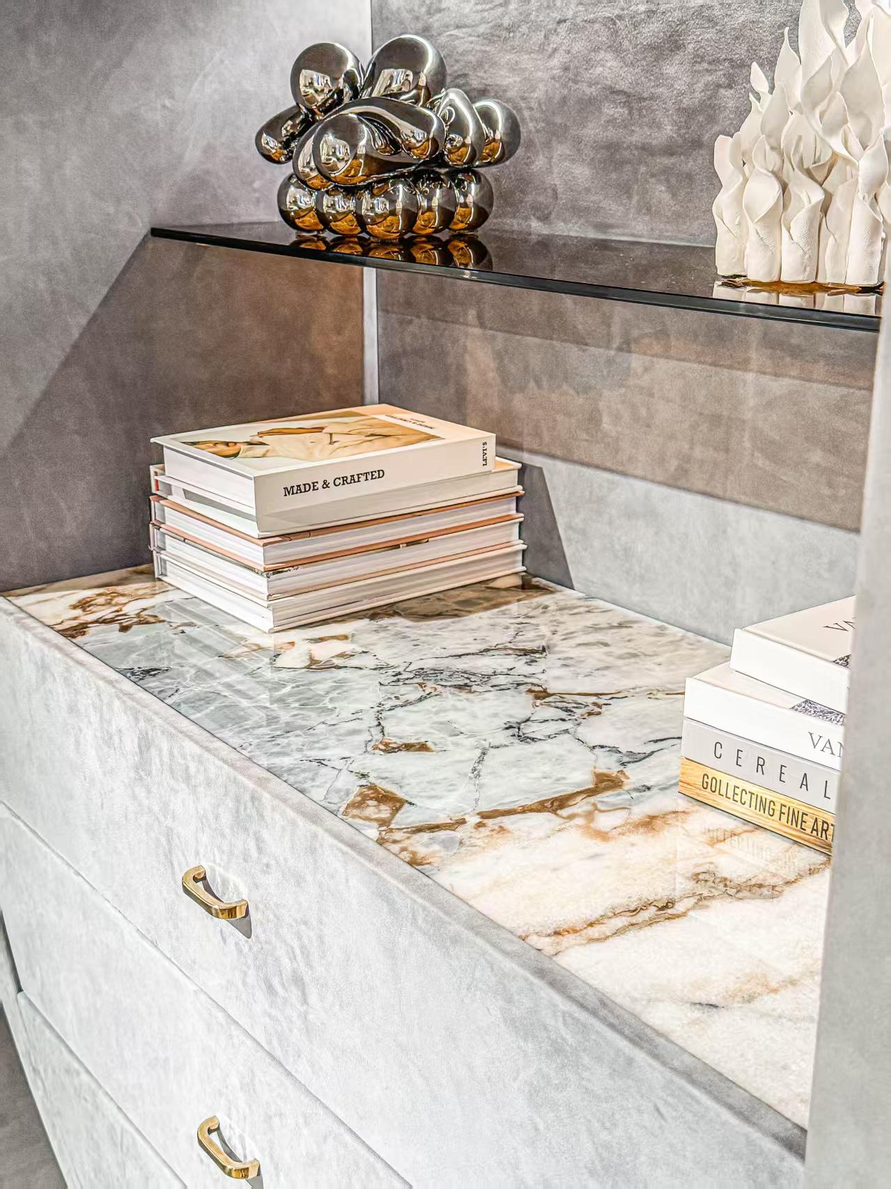 Luxury Italian Display Cabinet with Leather & Marble Design