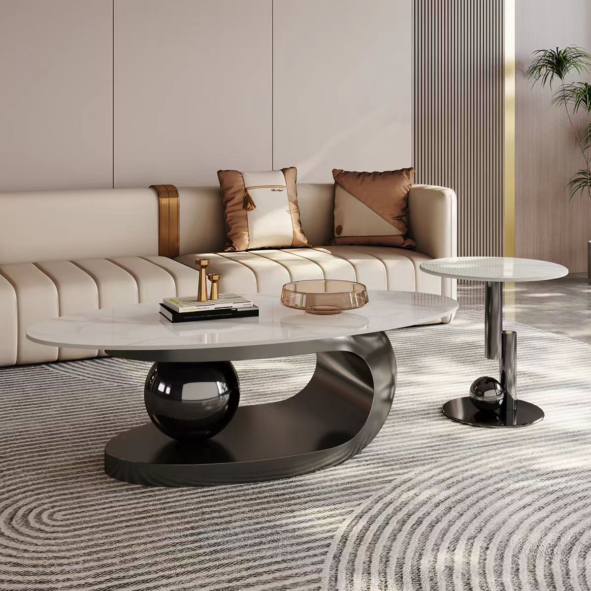 Luxury Italian Oval Marble Coffee Table