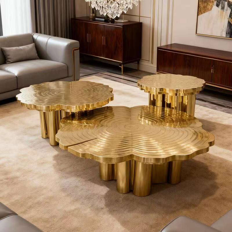 Luxury Italian Etched Stainless Steel Coffee Table Set