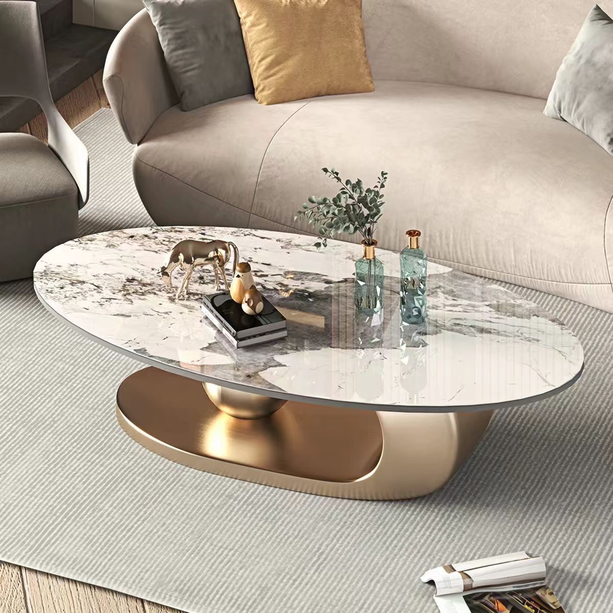 Luxury Italian Oval Marble Coffee Table