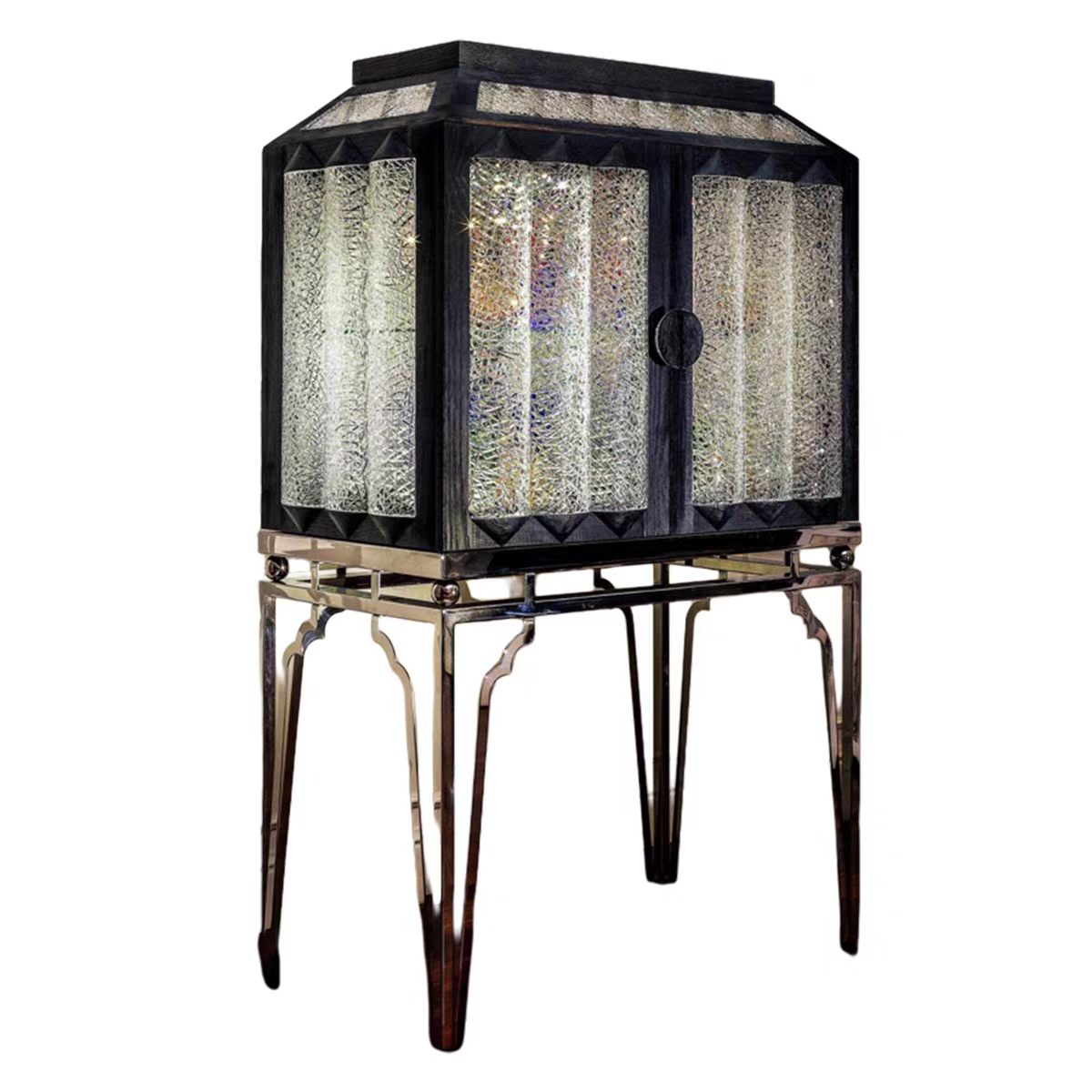 Luxury Italian Solid Wood Sideboard Cabinet with Metal Details