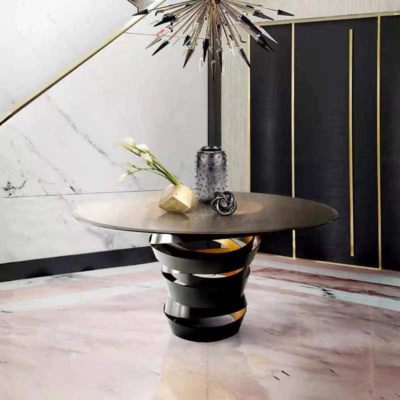 Luxury Italian Round Dining Table with Glass & Stainless Steel Design