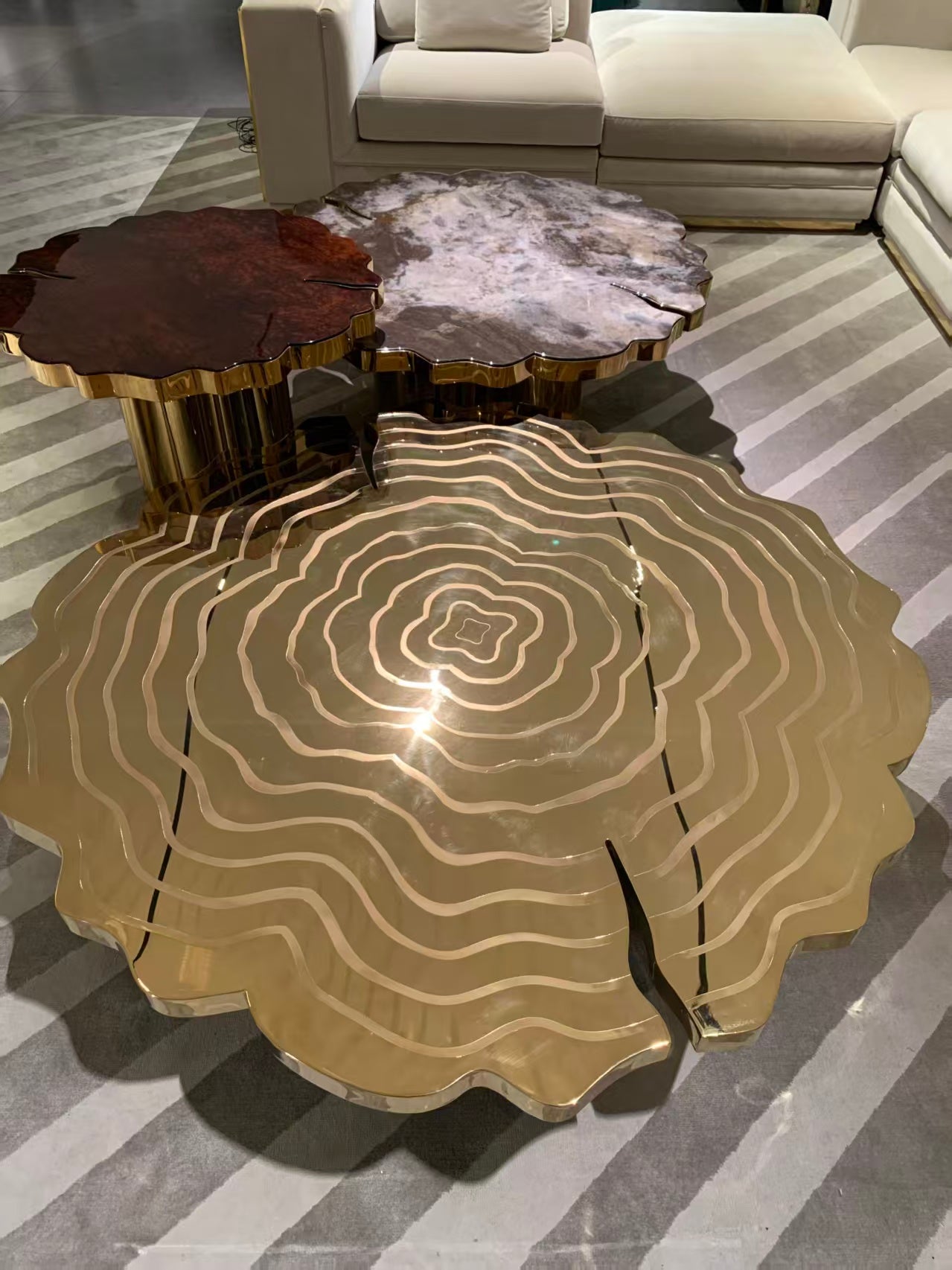Luxury Italian Etched Stainless Steel Coffee Table Set