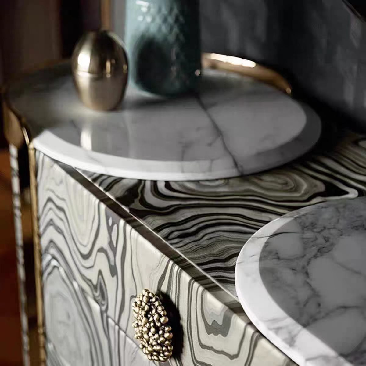 Luxury Italian Stone Top Console Cabinet Design