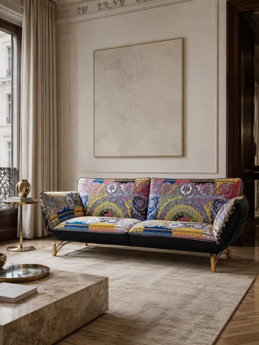 Luxury Italian Printed Leather Sofa