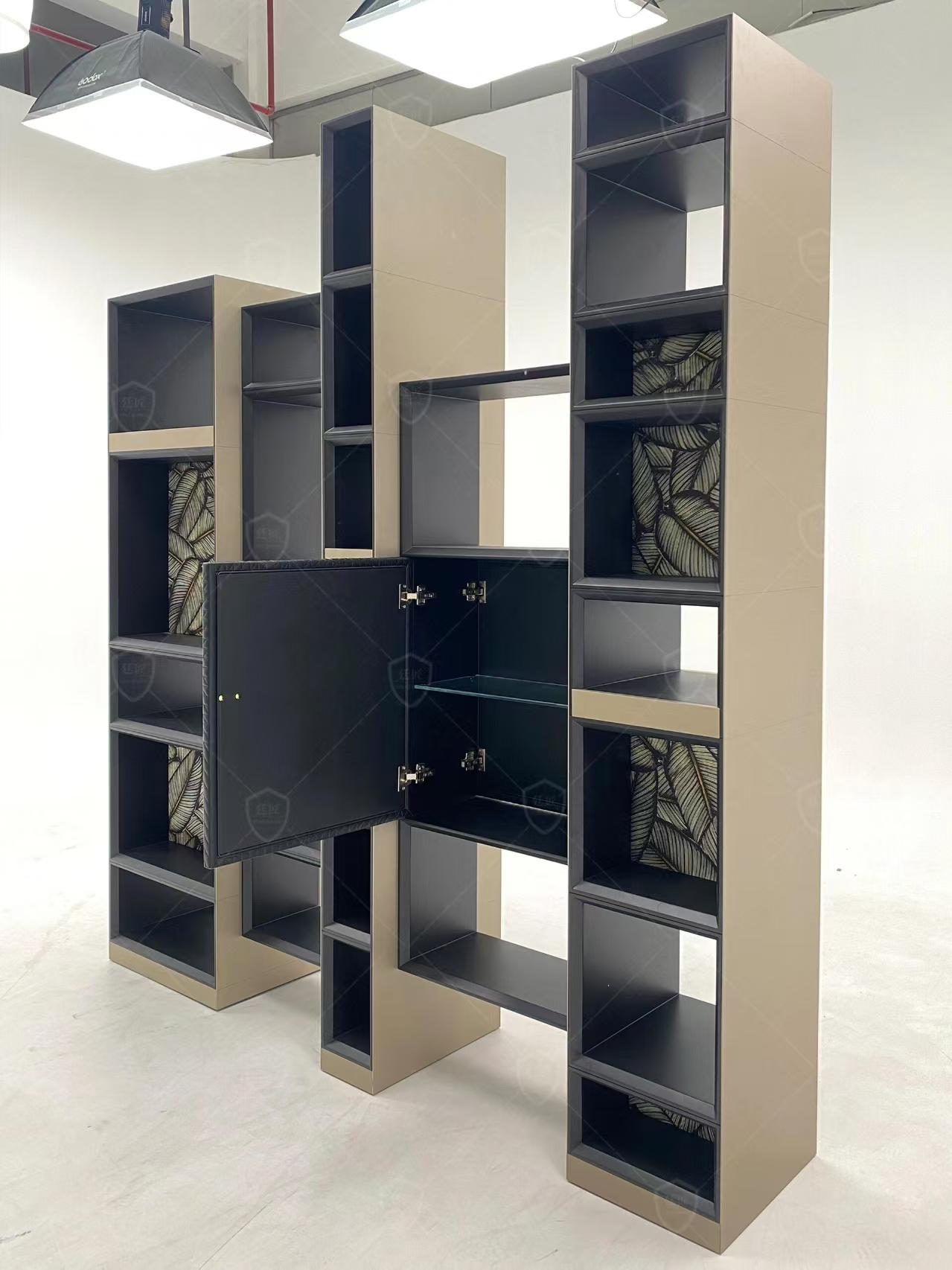 Luxury Italian Stainless Steel Bookshelf with Leather Details