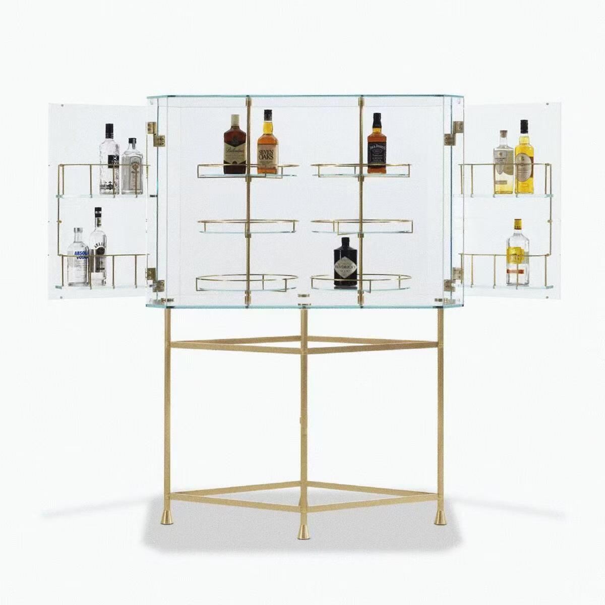 Luxury Italian Glass Wine Cabinet with Stainless Steel Design