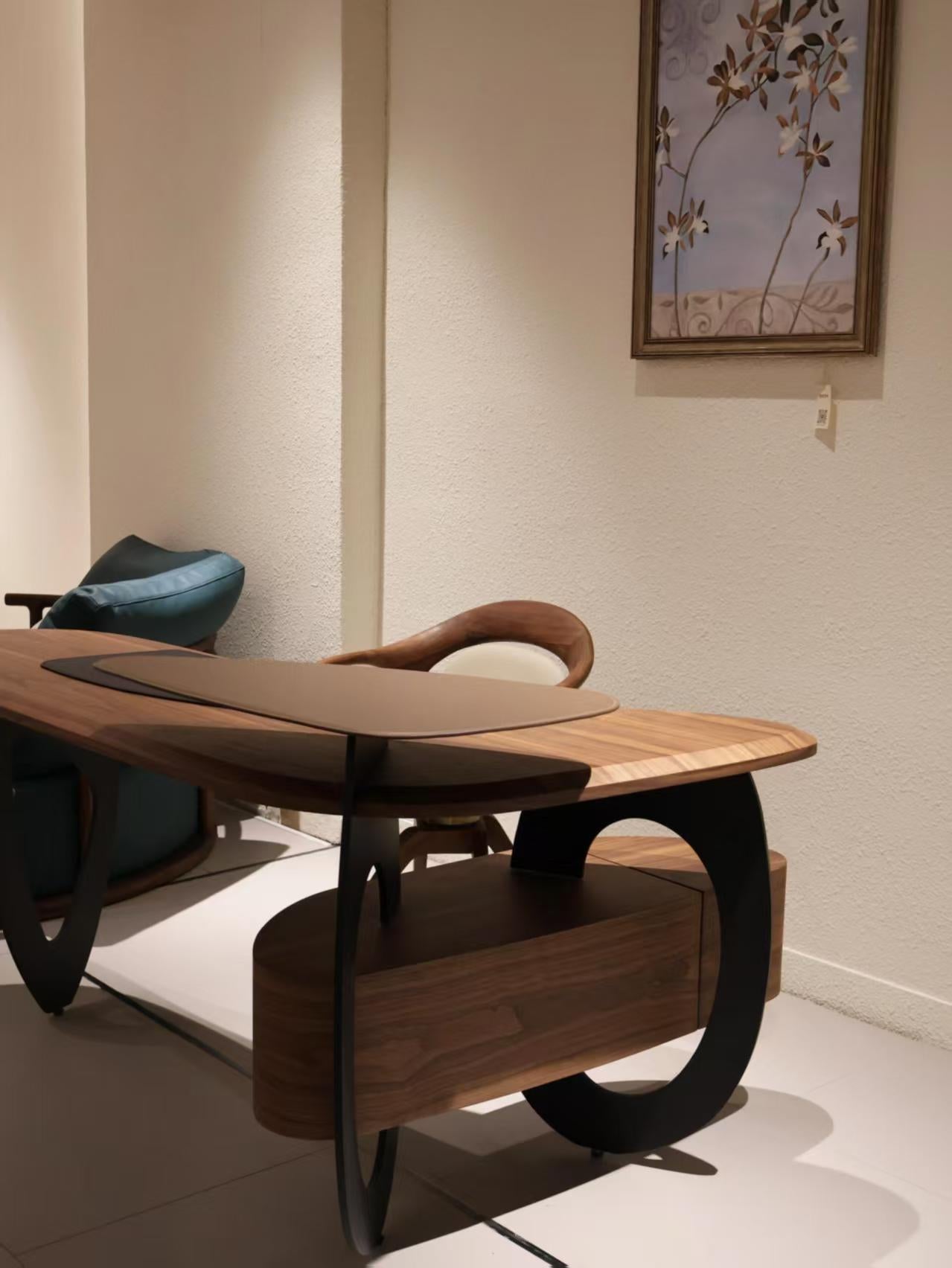 Luxury Italian Executive Corner Desk with Leather & Wood Design