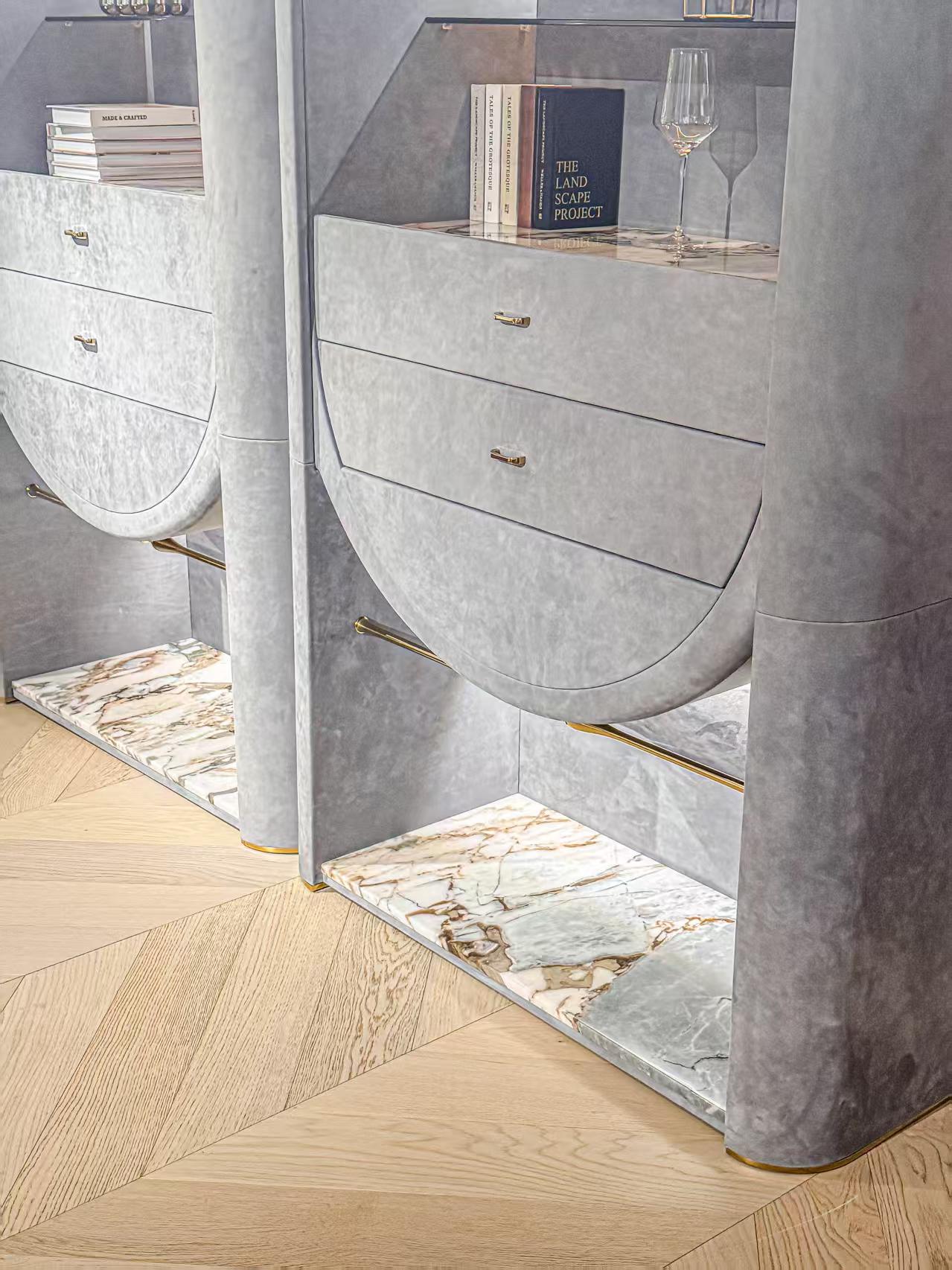 Luxury Italian Display Cabinet with Leather & Marble Design