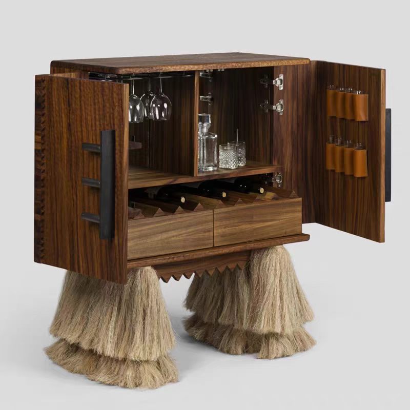Luxury Retro Wine Cabinet with Solid Wood Design