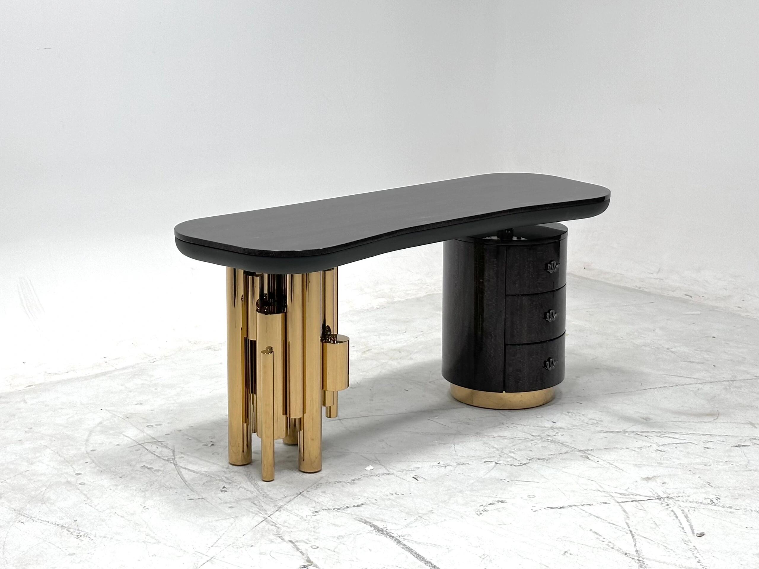 Luxury Italian Executive Desk with Wood & Stainless Steel Design