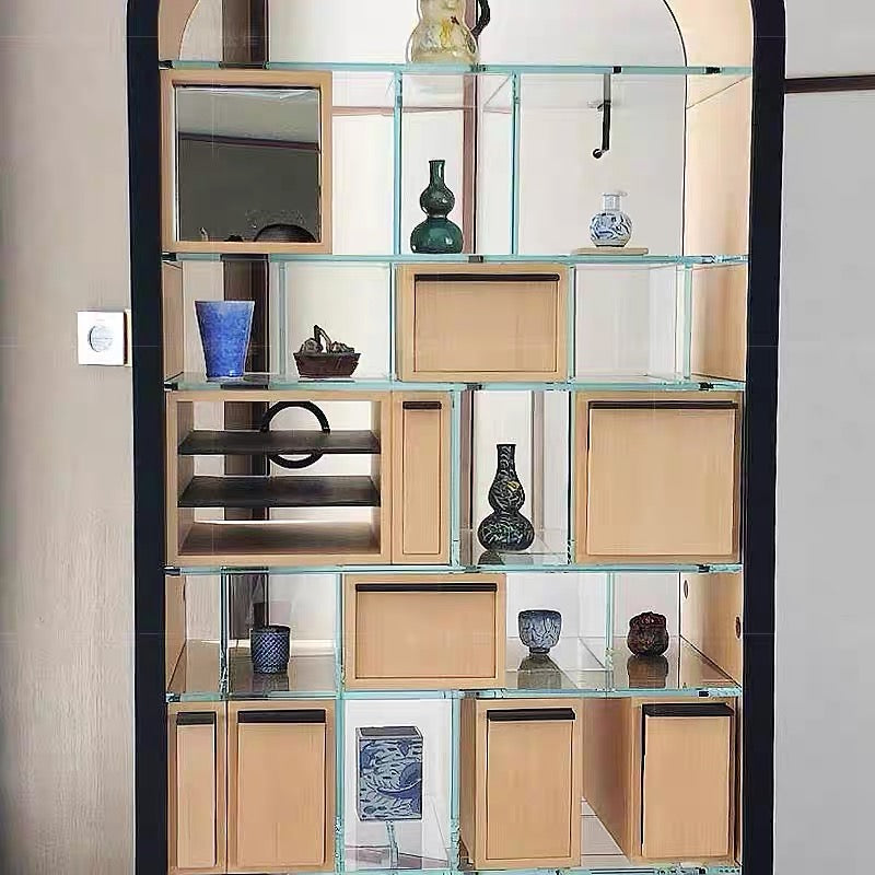 Luxury Italian Rotating Display Cabinet with Leather & Glass Design