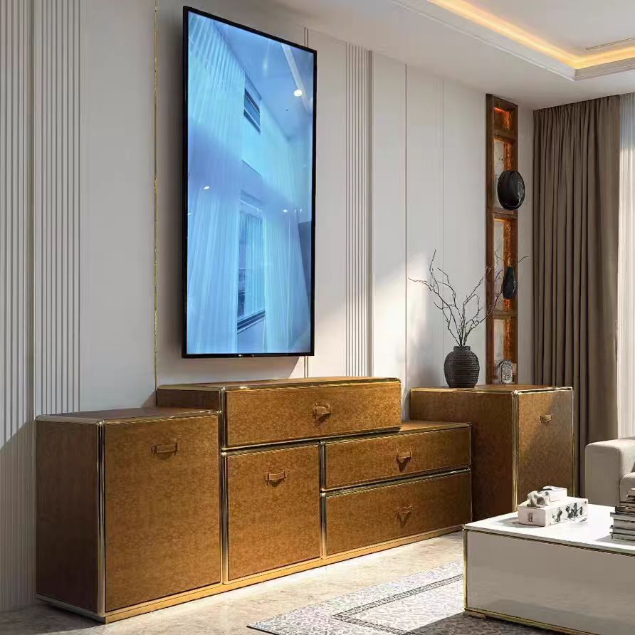 Luxury Italian Solid Wood Storage Cabinet with Stainless Steel Design