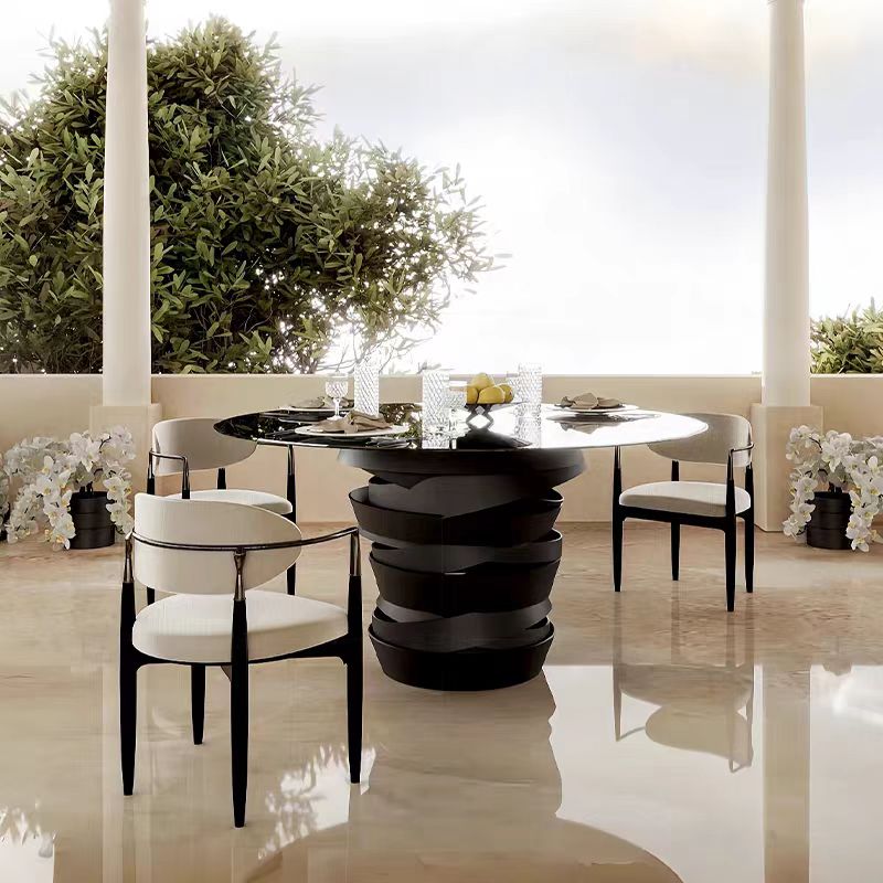 Luxury Italian Round Dining Table with Glass & Stainless Steel Design