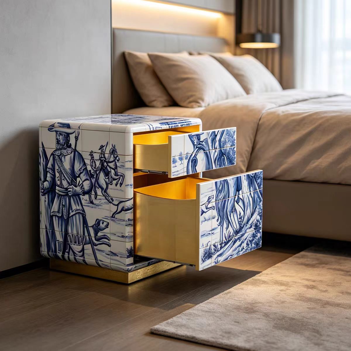 Luxury Italian Hand-Painted Bedside Cabinet