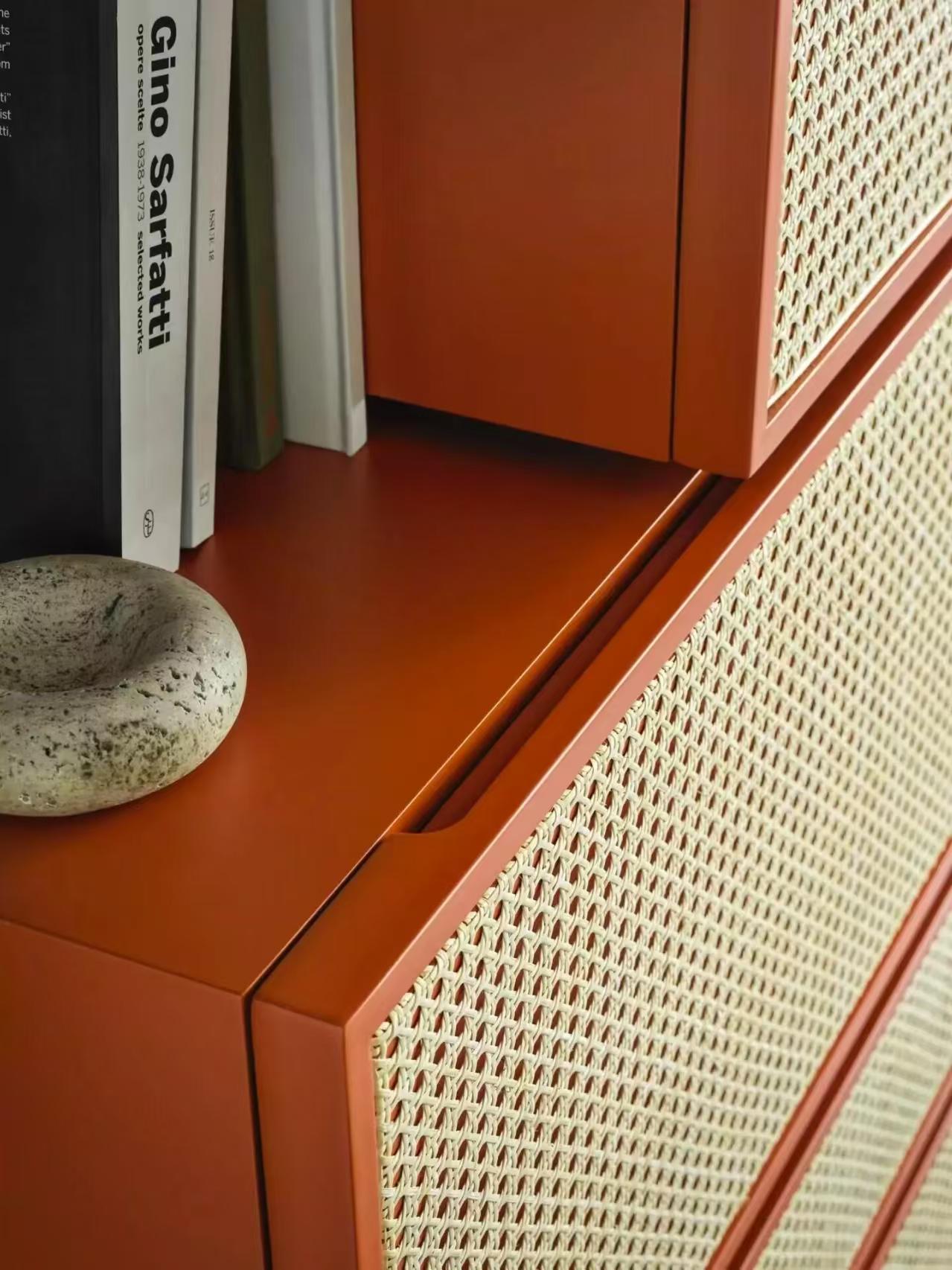 Luxury Wabi-Sabi Rattan Entryway Cabinet with Solid Wood Design