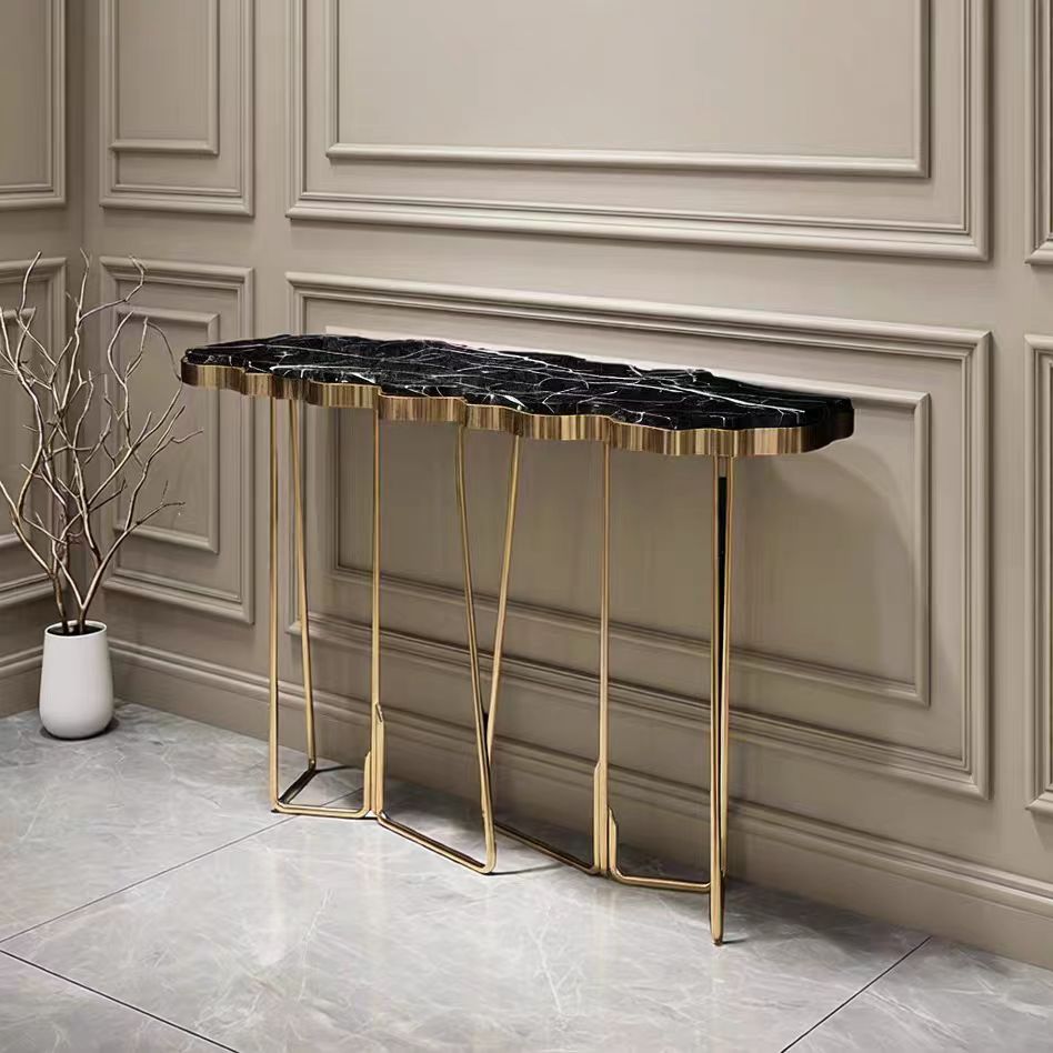 Luxury Italian Marble Entryway Console Table with Stainless Steel Design