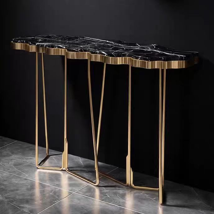 Luxury Italian Marble Entryway Console Table with Stainless Steel Design