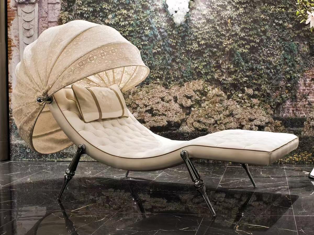 Luxury Italian Leather Chaise Lounge with Stainless Steel Design