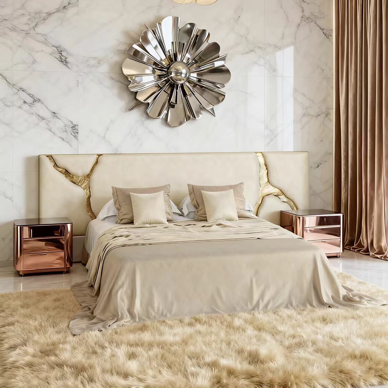 Luxury Italian Cracked Panel Designer Bed