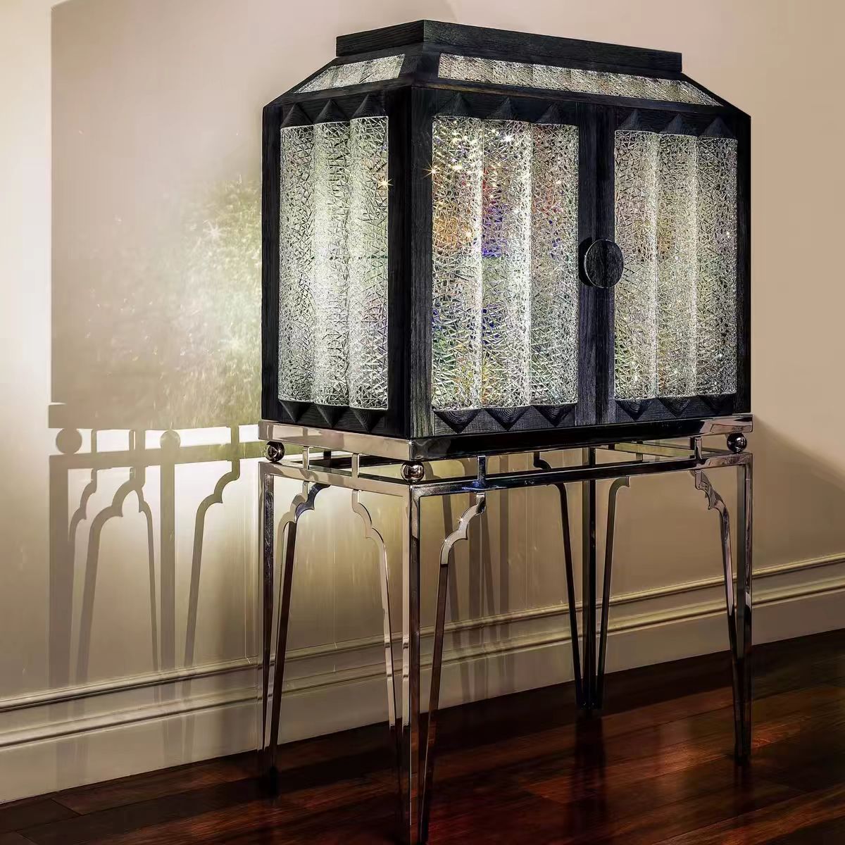 Luxury Italian Solid Wood Sideboard Cabinet with Metal Details