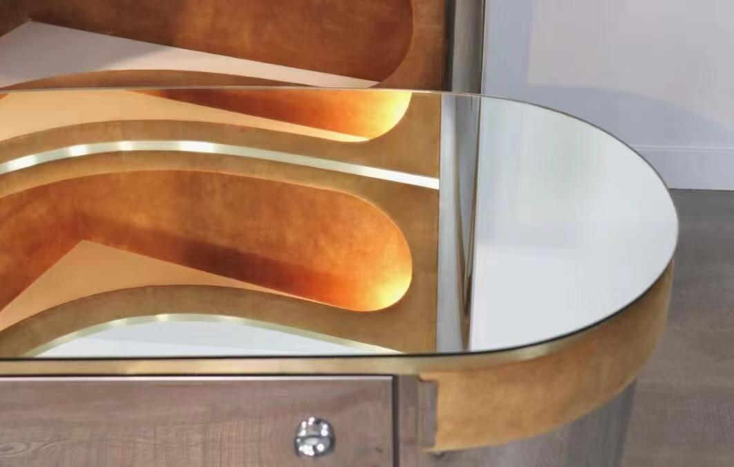 Luxury Italian Home Bar Cabinet with Stainless Steel & Mirror Design