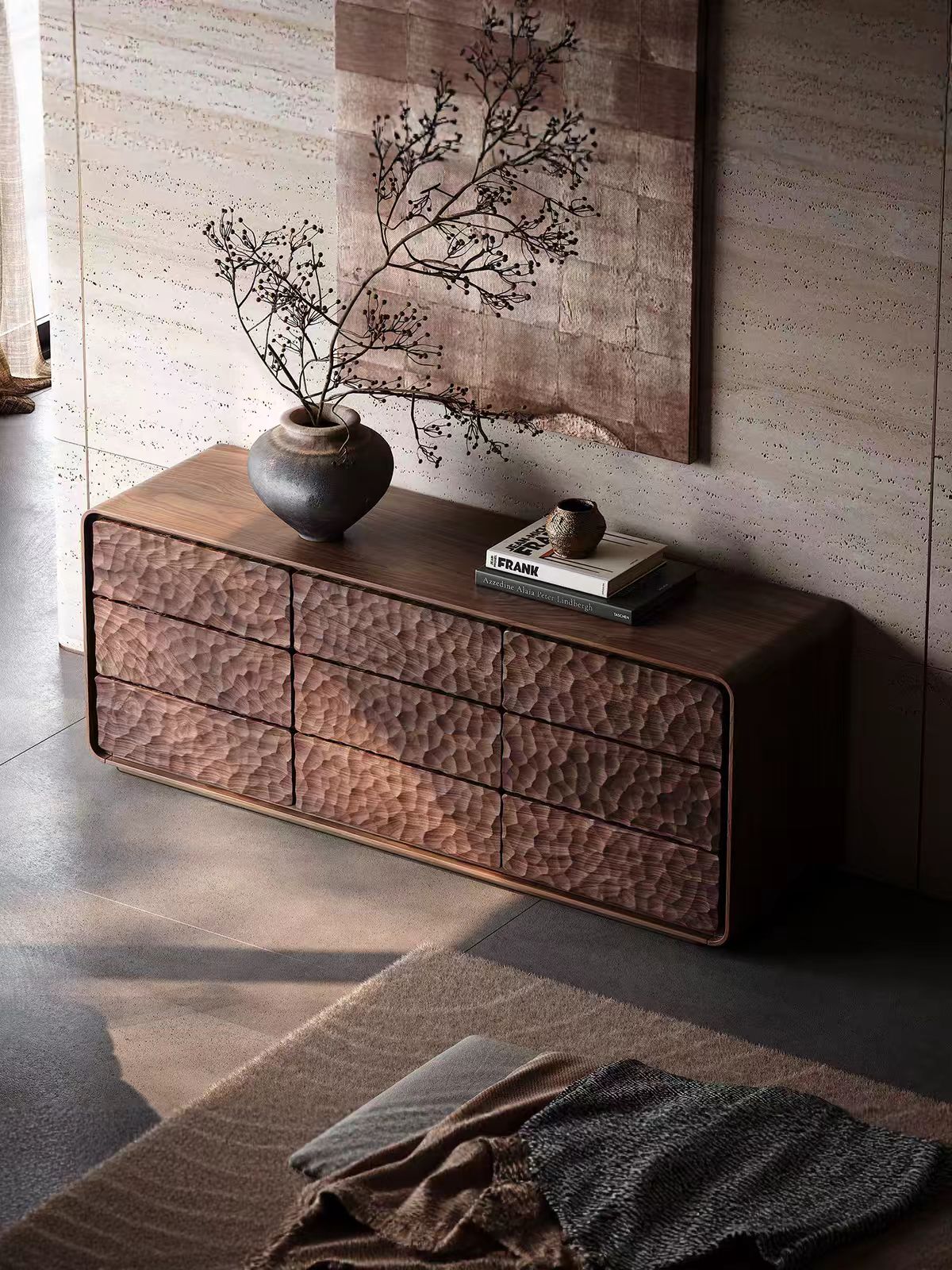 Luxury North American Black Walnut Nine-Drawer Cabinet
