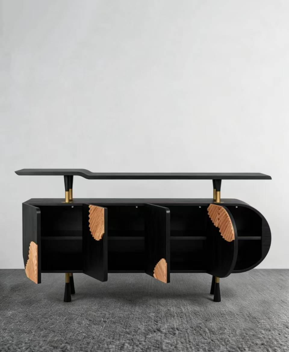 Luxury Italian Solid Wood Sideboard Cabinet with Metal Design