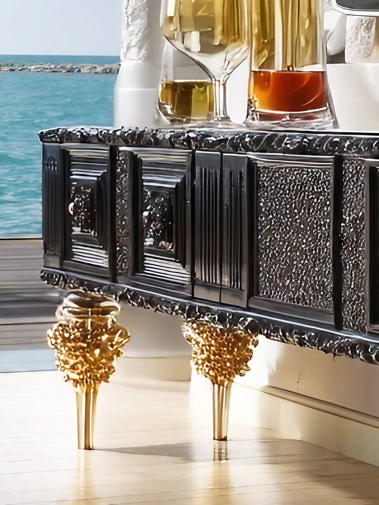 Luxury European Hand-Carved Wood TV Cabinet