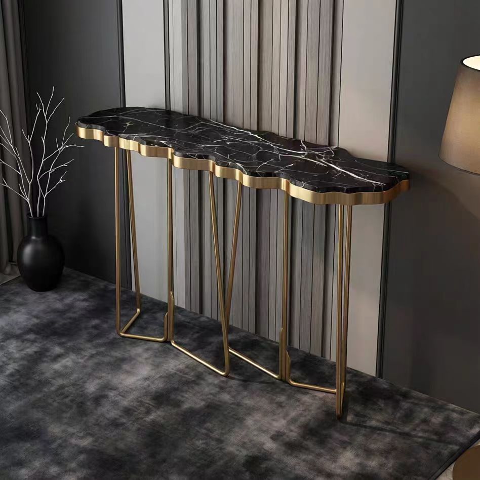 Luxury Italian Marble Entryway Console Table with Stainless Steel Design