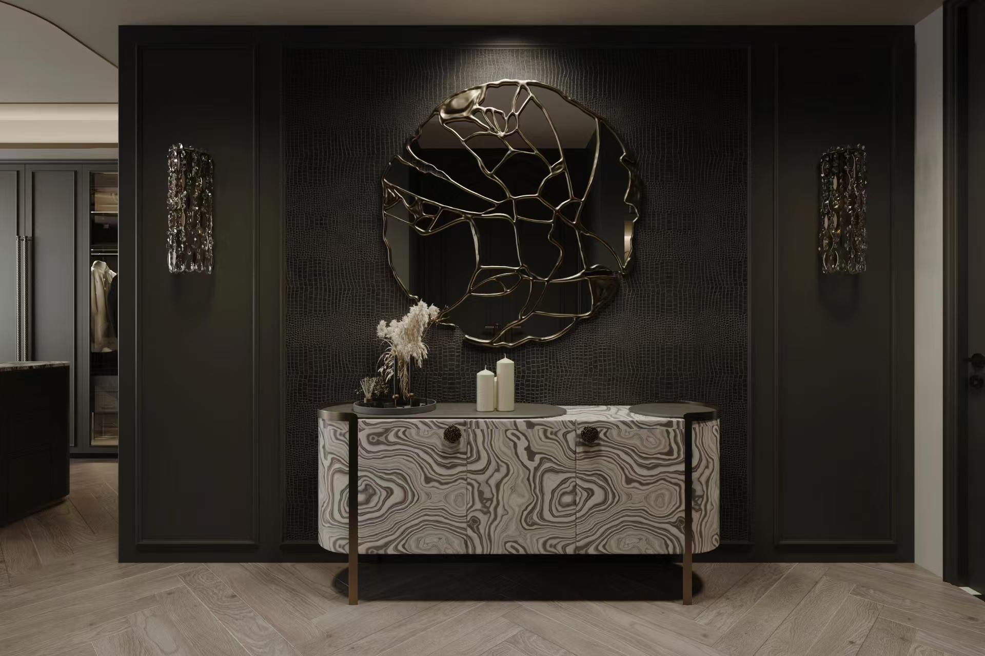 Luxury Italian Stone Top Console Cabinet Design