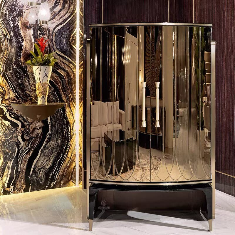 Italian Luxury Champagne Gold Burl Wood Wine Cabinet