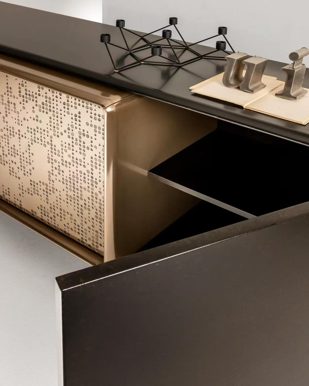 Luxury Italian Solid Wood Sideboard Cabinet with Metal Design