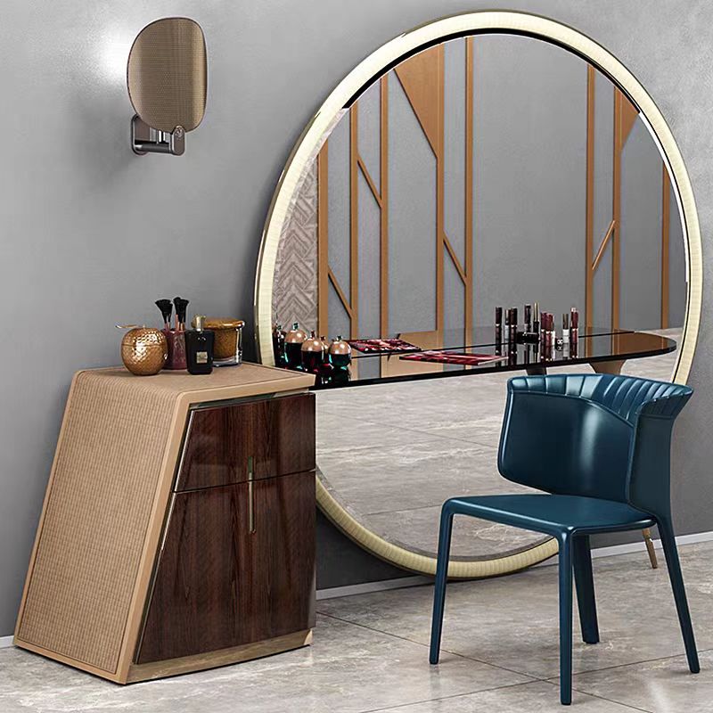 Luxury Italian Designer Round Mirror Vanity Table